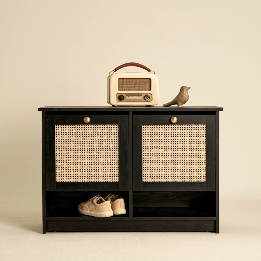 Meuble à chaussures en bois, coloris noir