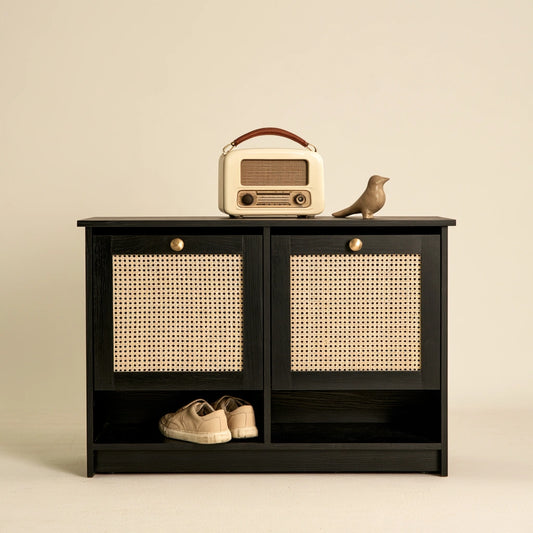 Meuble à chaussures en bois, coloris noir