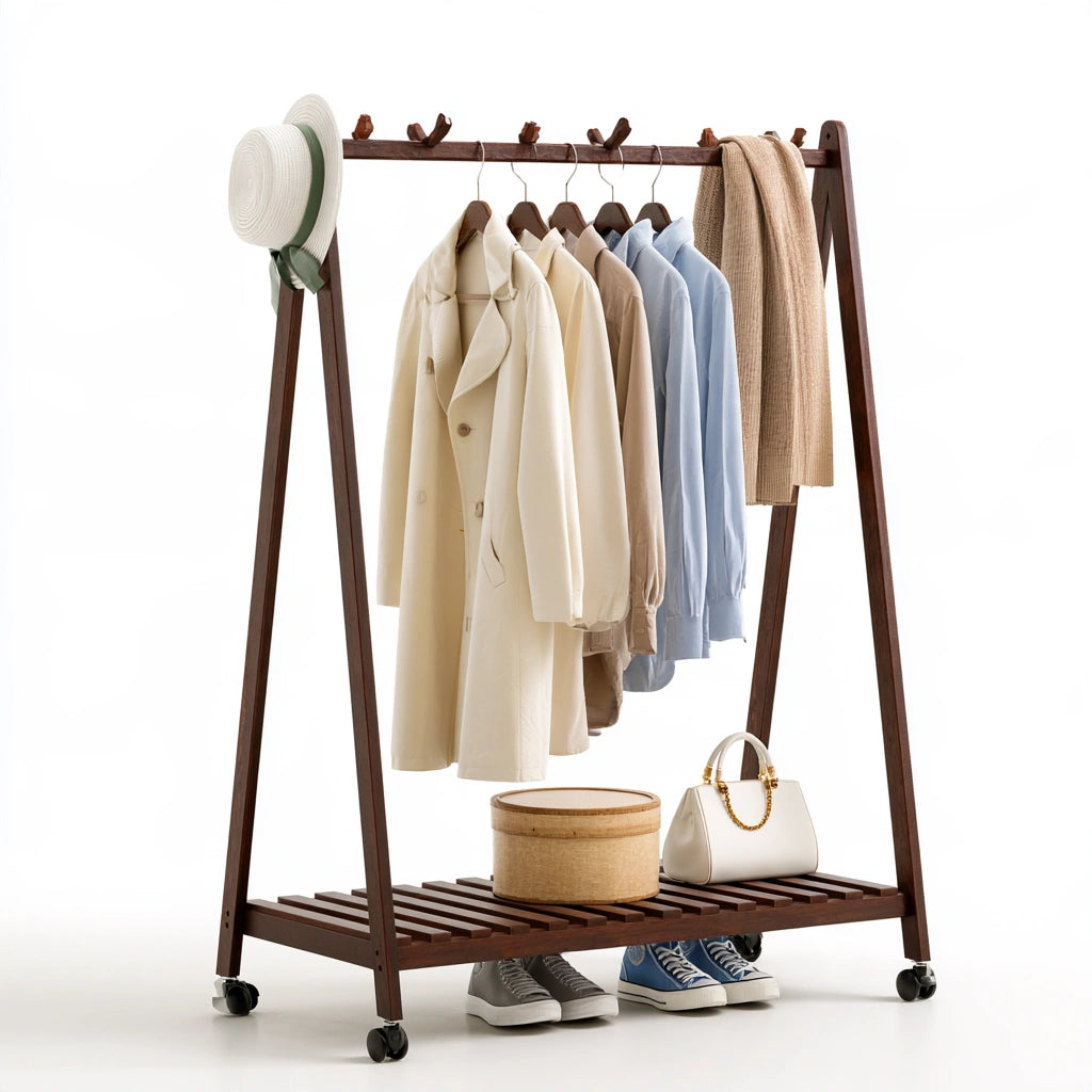 Portant à vêtements en bois, coloris brun foncé